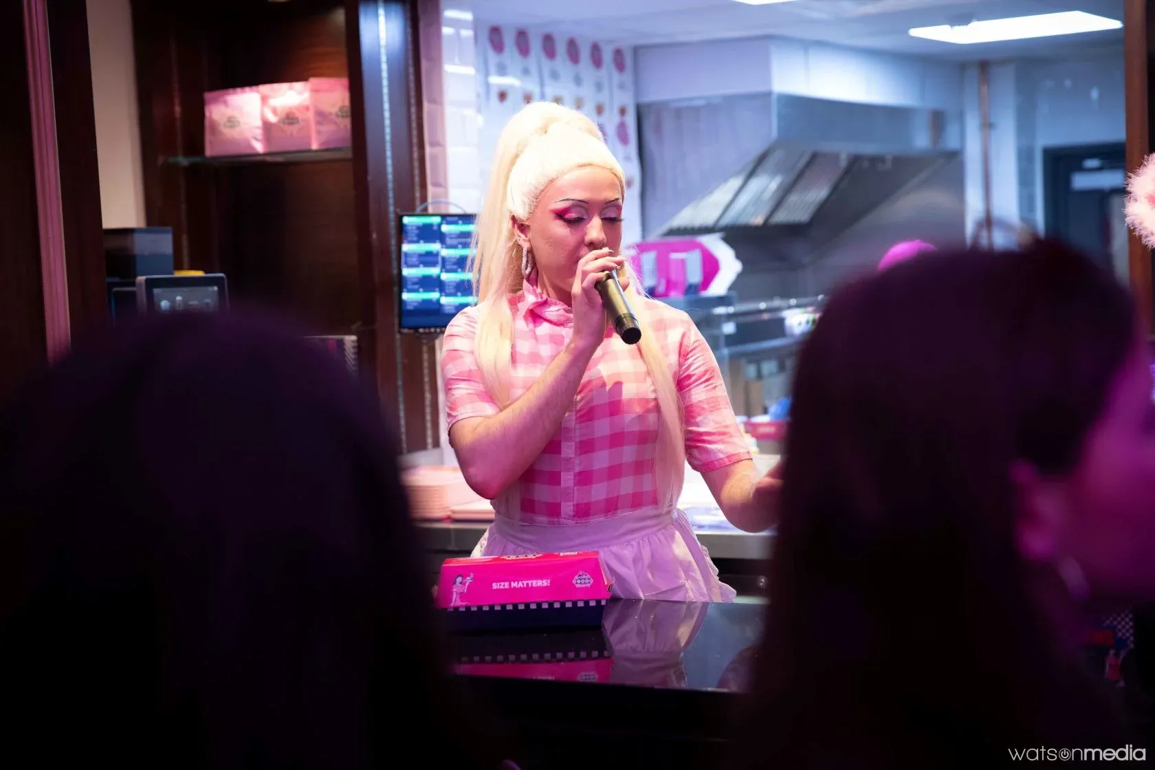 Drag queen serving takeaway at Dorothy's Diner Bristol